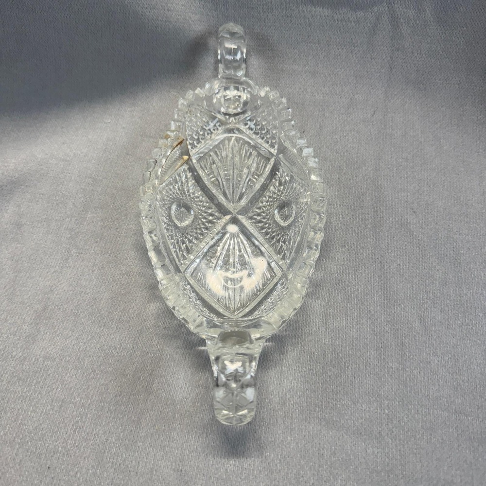 Clear‎ Crystal Nappy Dish Vintage Pressed Glass Saw Rim Starburst Art Deco